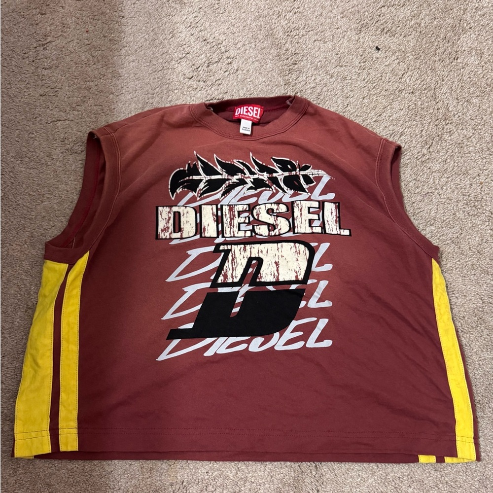 Diesel Graphic Sleeveless Tee in Brown and Yellow
